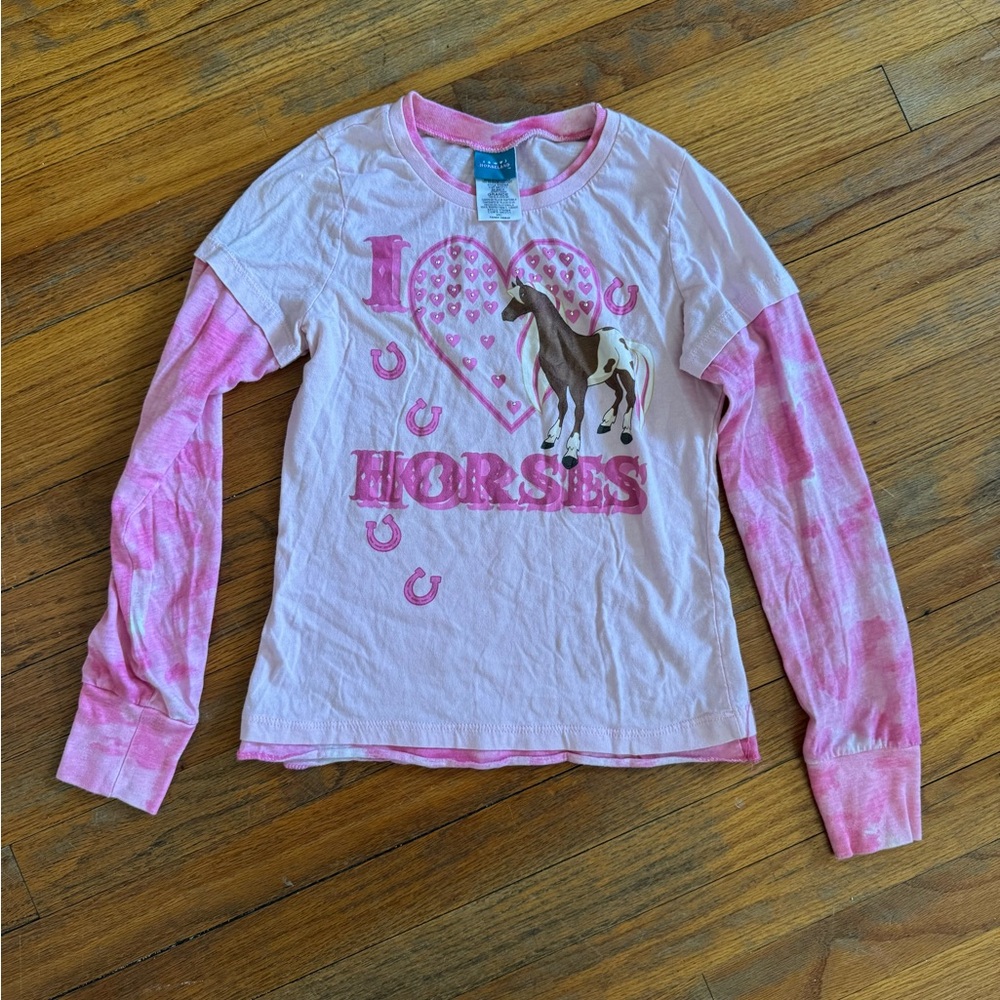 Kids Pink 'I Love Horses' Long Sleeve Shirt